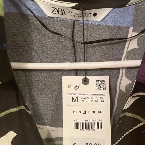 ZARA Green printed tunic kaftan belted mididress - Picture 5 of 8